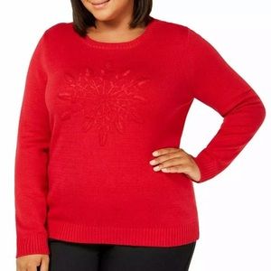 🎄 SALE NWT Karen Scott Red Snowflake Christmas Sweater PLUS SIZE 1X